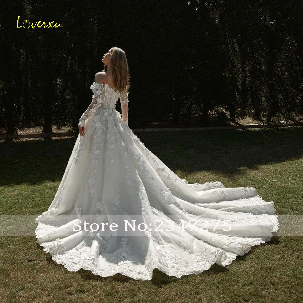 Loverxu A-lijn Delicate Trouwjurken Strapless Uit De Schouder Vestido De Novia Kant 3D Bloemen Custom Made Bruidsjurk