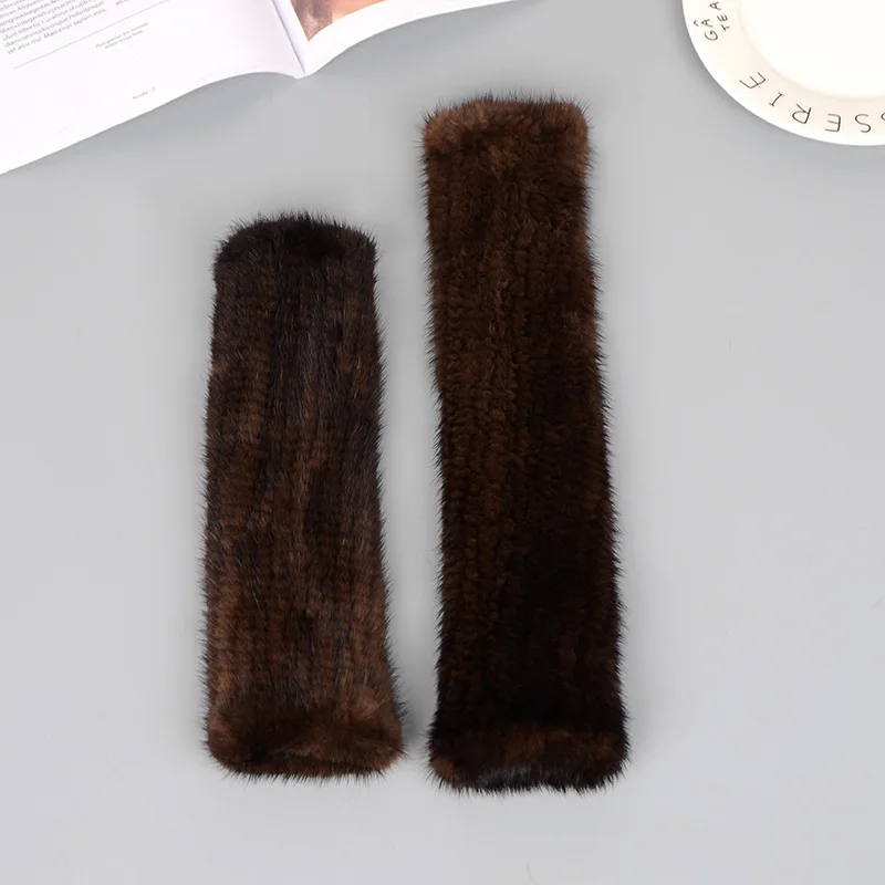 New Women 100% Real Genuine Knitted Mink Fur Mittens Winter Warm Lady Real Fur Fingerless Gloves Handmade Knit Mink Fur Mitten