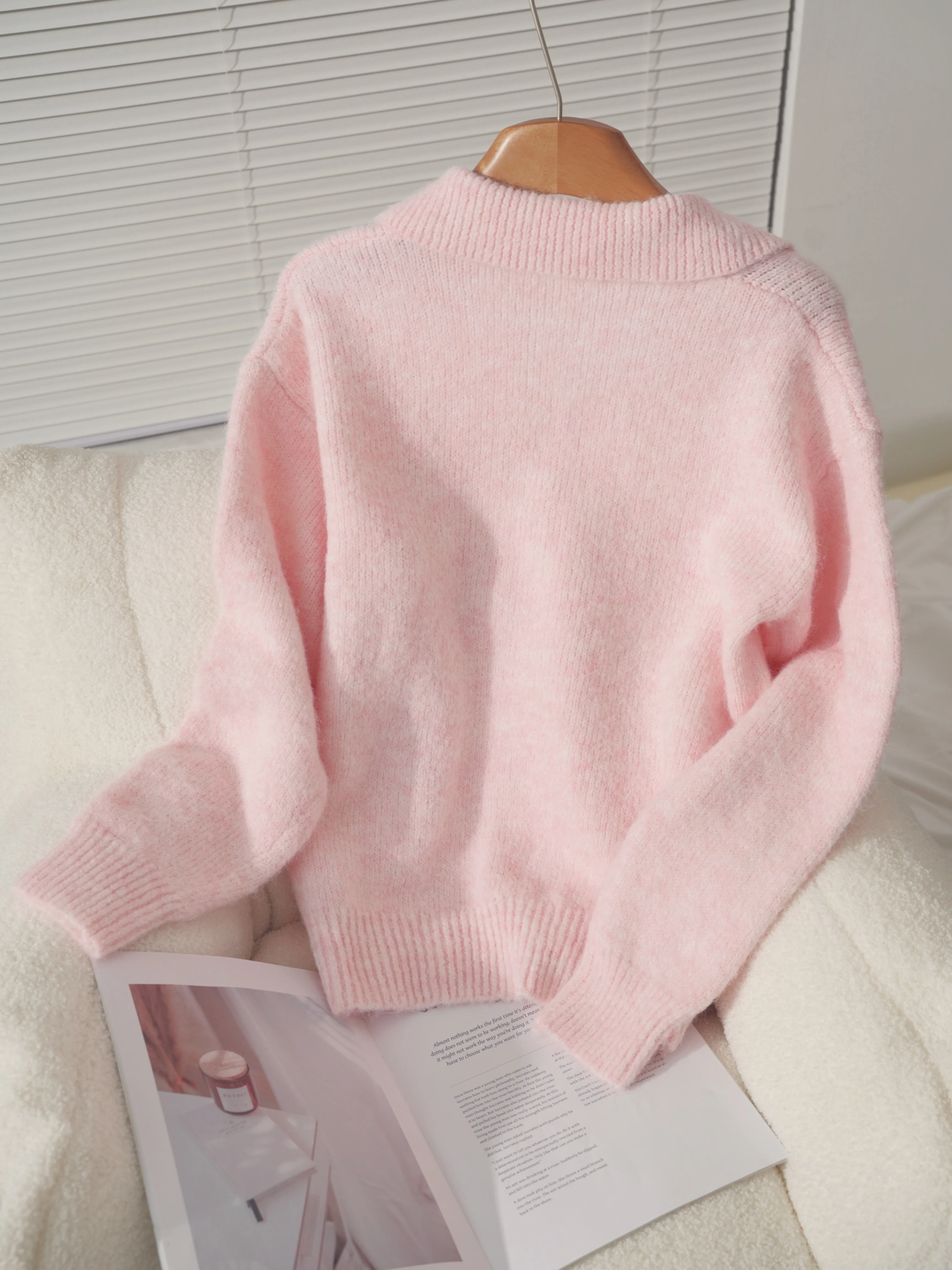 Premium Mohair Half Chest Reverse Collar Pullover Sweater Fashion Women's Tops Hot Wool Soft Knit Long Sleeve