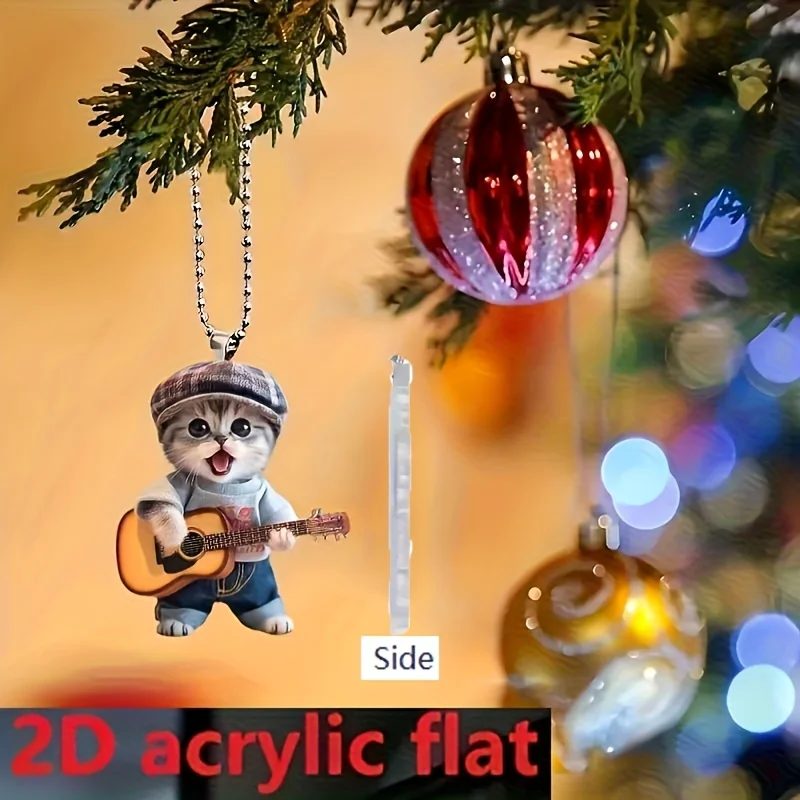 Playing Guitar Cat Wind Chime Suncatcher - Home Window Garden Car Interior Decor Hanging Ornament with Charming Musical Element