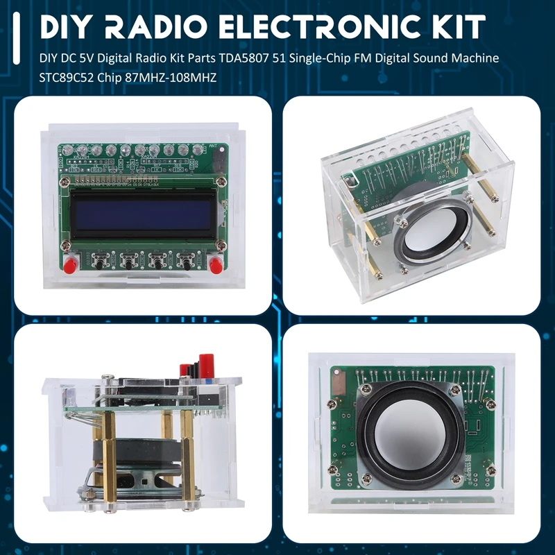 DIY DC 5V วิทยุดิจิตอลชุดอะไหล่ TDA5807 51 Single-Chip FM ดิจิตอลเครื่อง STC89C52 ชิป 87MHZ-108MHZ