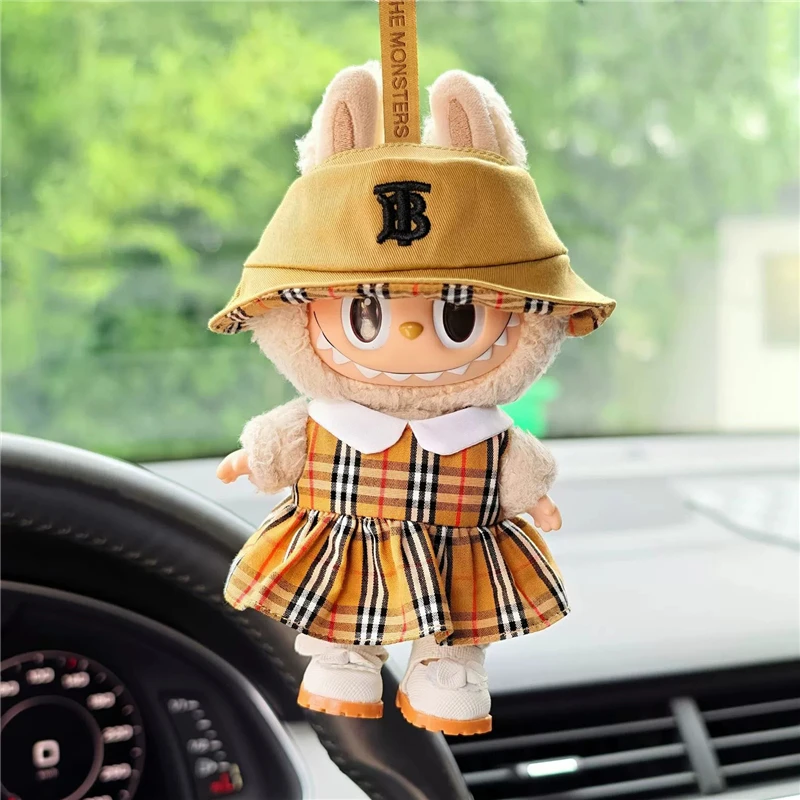 15 17cm For Labubu Doll Classic Dress Skirt Outfit Clothes Luxury Fisherman Hat Plaid Shirt Bag Shoes Set Clothing Accessories