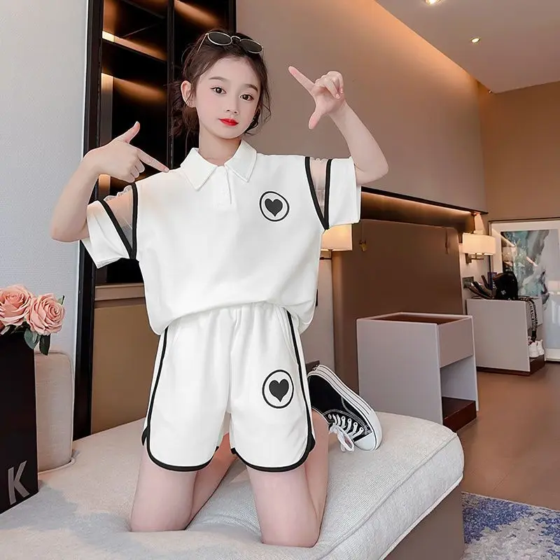 6559 Girls Daily Casual Summer Sports Polo Shirts+Pants Suits 4-14 Year Kids Korean Style Outfits Sets Children Boutique Clothes