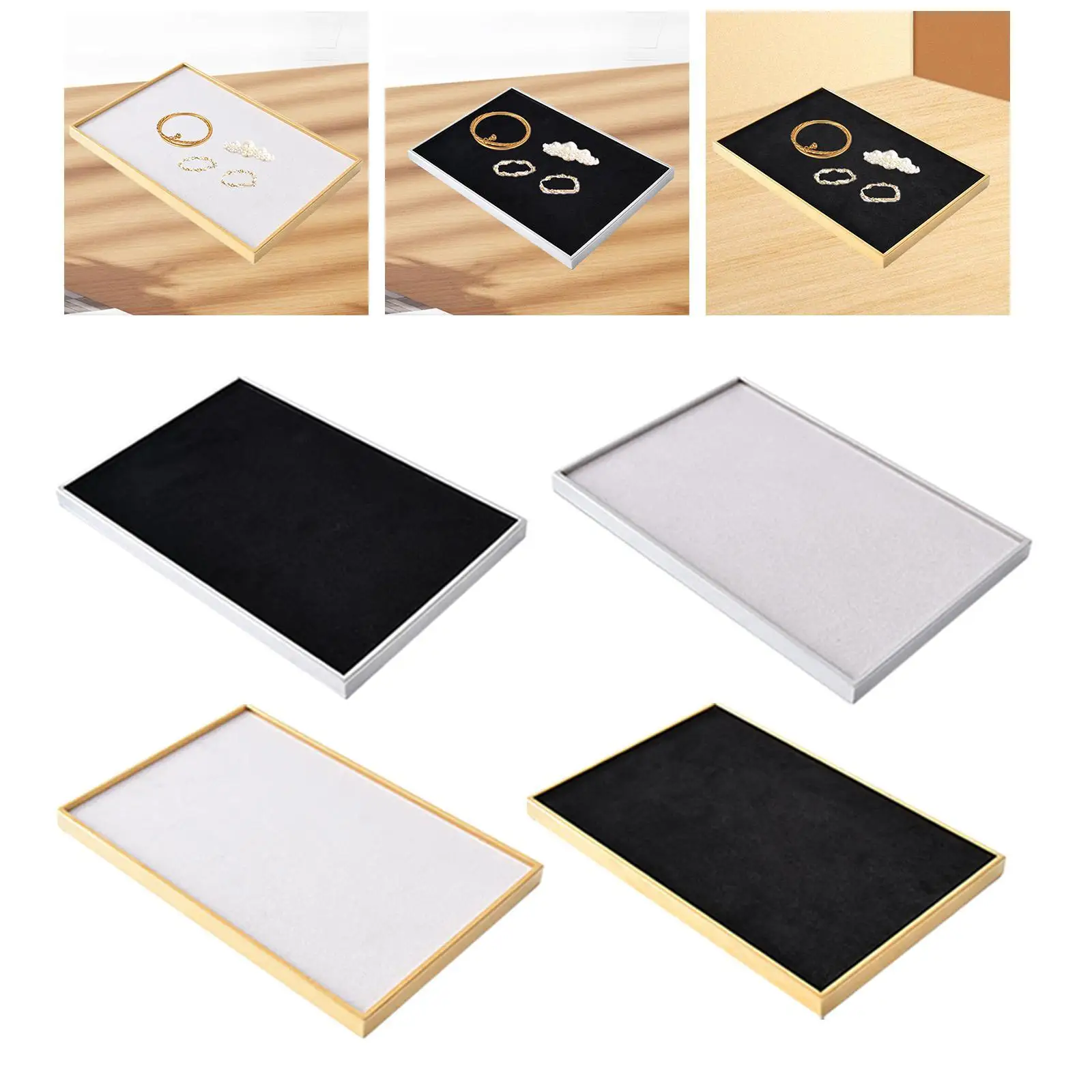 

Velvet Jewelry Tray Desktop Organizer Stackable Necklace Bracelet Rings Showcase for Rings Necklace Earring Bracelet Counter