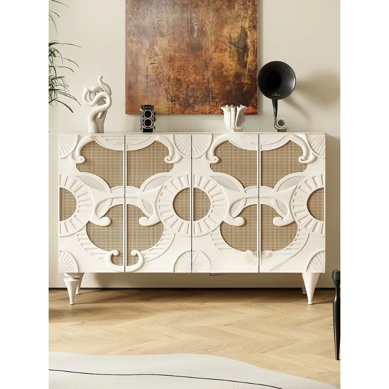 French entrance cabinet Door partition Rattan wabi-**** shoe cabinet Cream color Bedroom storage Art decoration cabinet