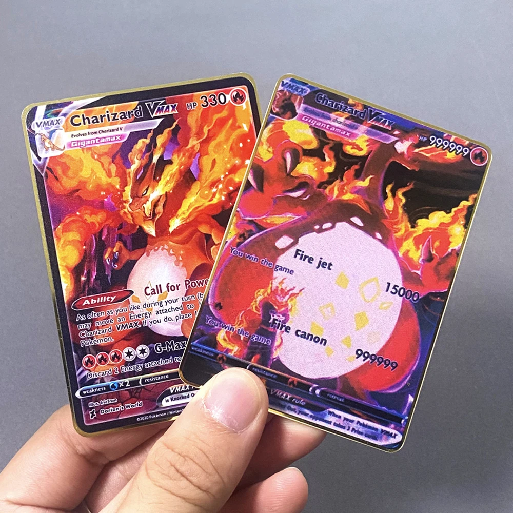 New 2024 Pokemon Metal Card English Anime Charizard Arceus Mewtwo Blastoise Vmax GX V Letters Game Collection Cards Kid Toy Gift