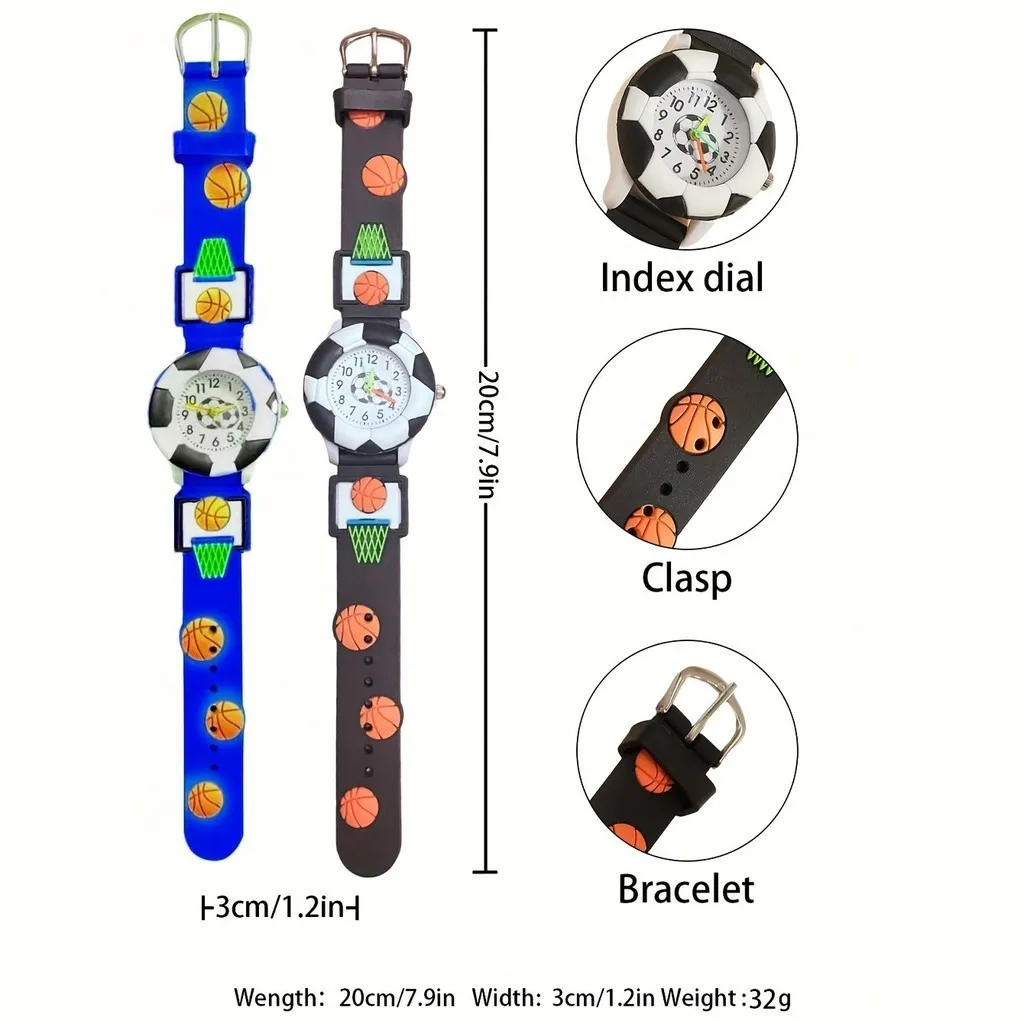Kegllect Cartoon Enfants Montre à quartz 3D Football Bracelet en silicone Anti-chute Montres