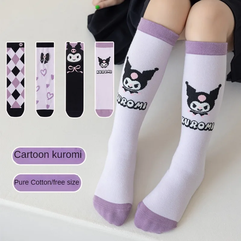 Girls Cute Sanrioed Kuromi Purple Knee Long Socks Kawaii Cartoon Anime Kuromi Children Toddler Middle Tube Socks Gift