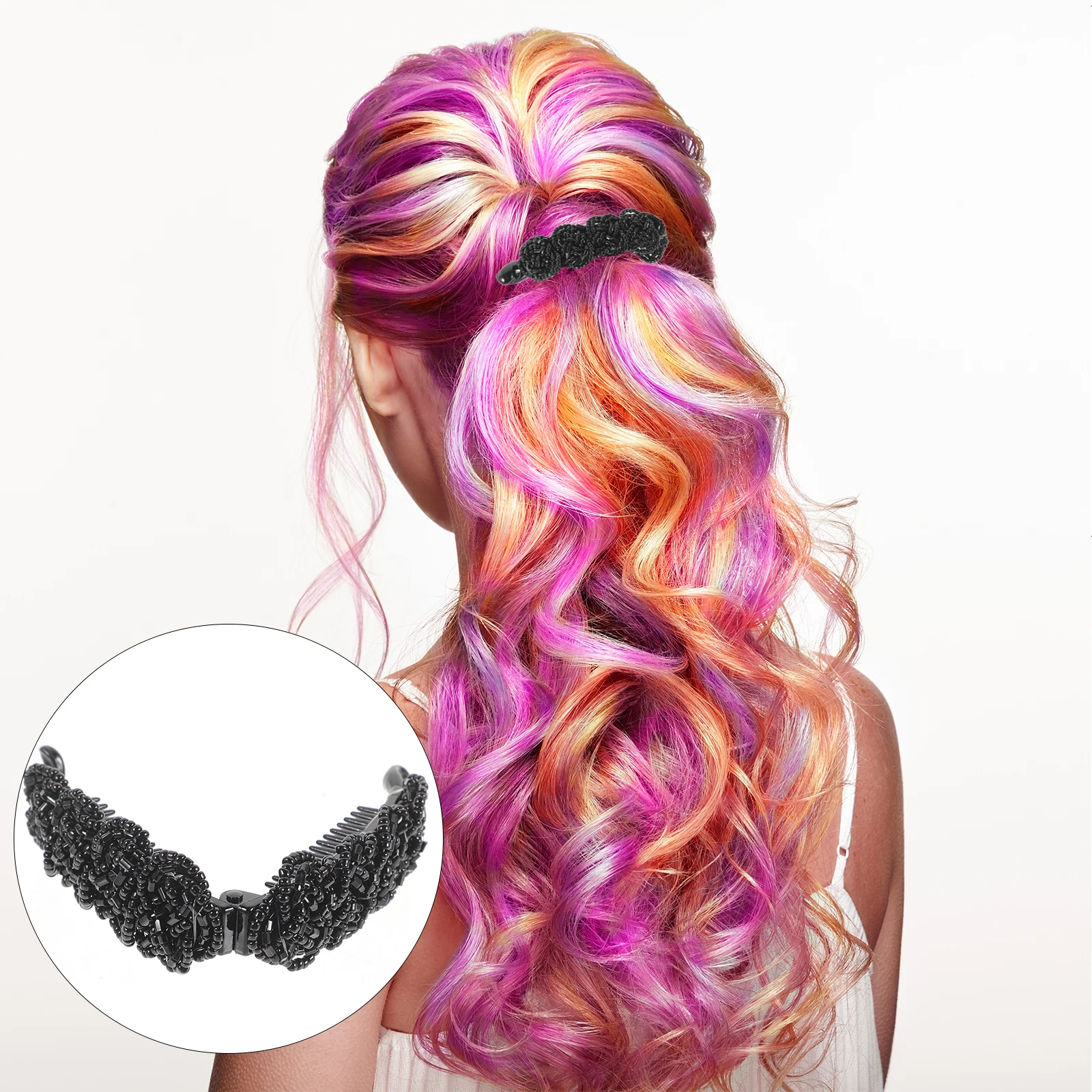 

Banana Hair Clip Black Pearl Design Ponytail Holder Fasten Hair in Seconds Long Updo Clip for Work