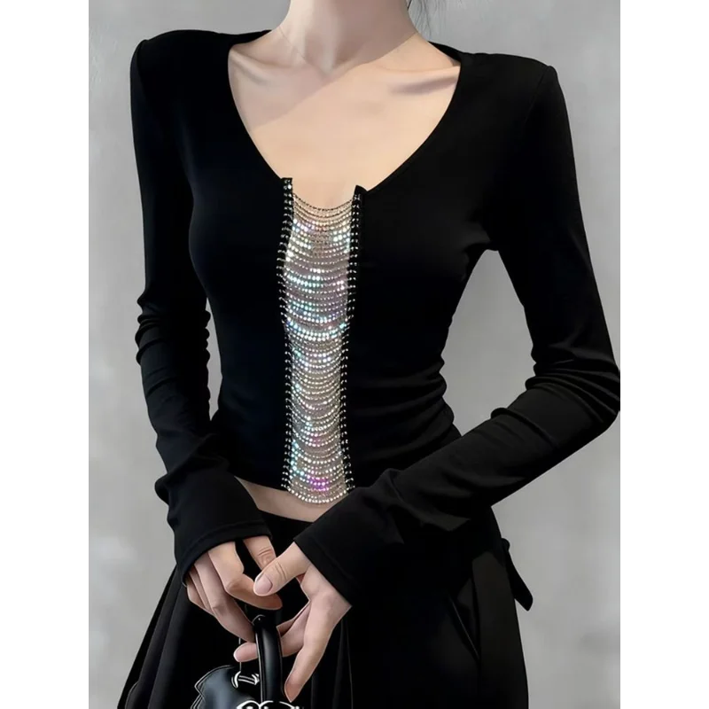 French Style Hollow Stitching Long-sleeved T-shirt Women's Autumn Winter New Slim-fitting Bottoming Shirt Top