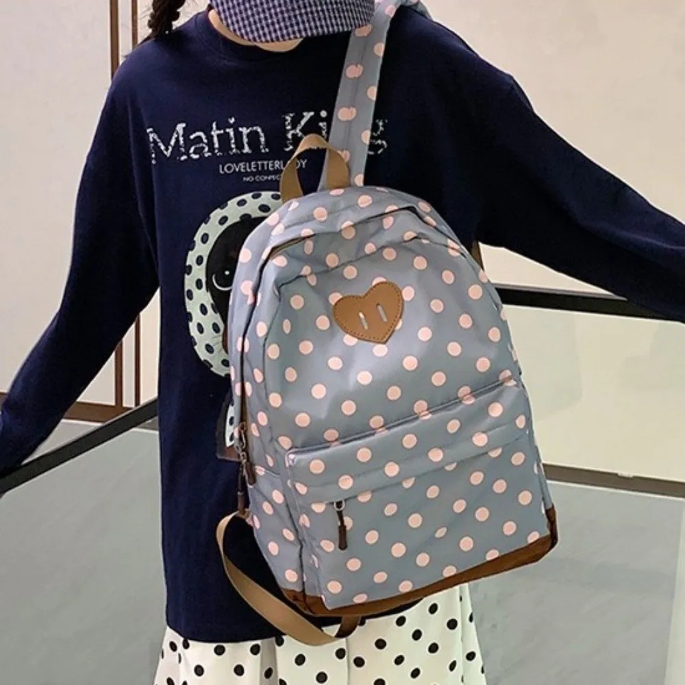 Lightweight Design Polka Dot Backpack Polka Dot Pattern Heart Shape Print Travel Daypack Casual Style Ins Aesthetic