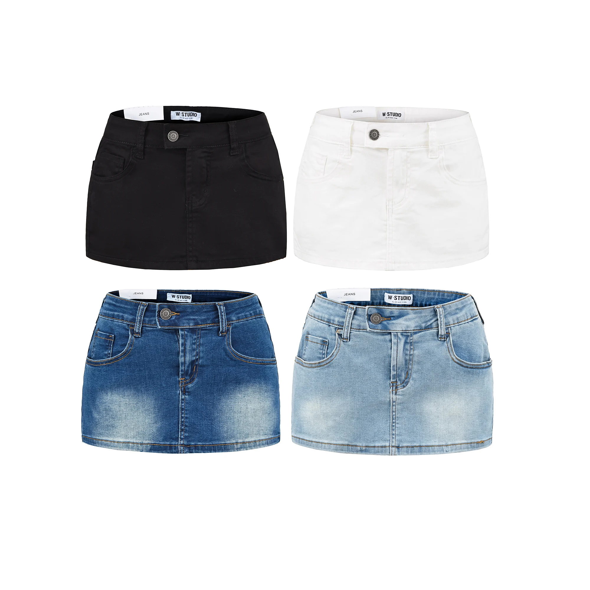 4 colors American Retro Low Waist Mini Denim Skirt Sexy Women Short Skater Skirts With Shorts lining light Blue