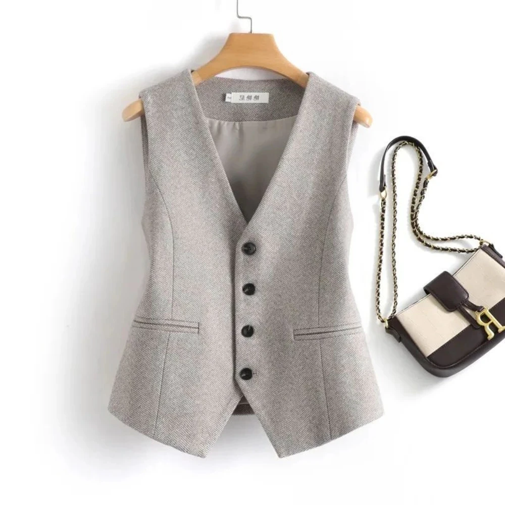 Half Vest for Women Short Solid Color Insulated Demi-season Wool Waistcoat Woman Warm Working Casual Cold Clothes Fashion 2024