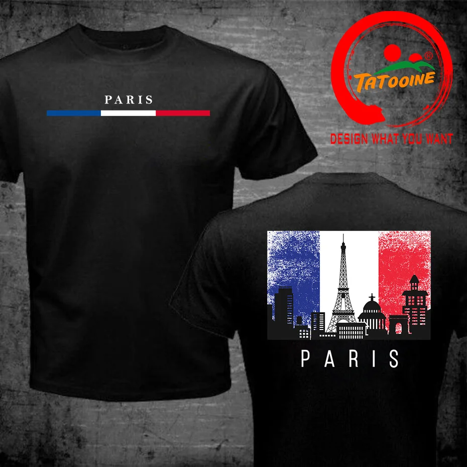 Fashion Business Design France Paris Letter Print T Shirt Men French Flag Souvenirs De Paris T-Shirt Man Online Quality Clothing