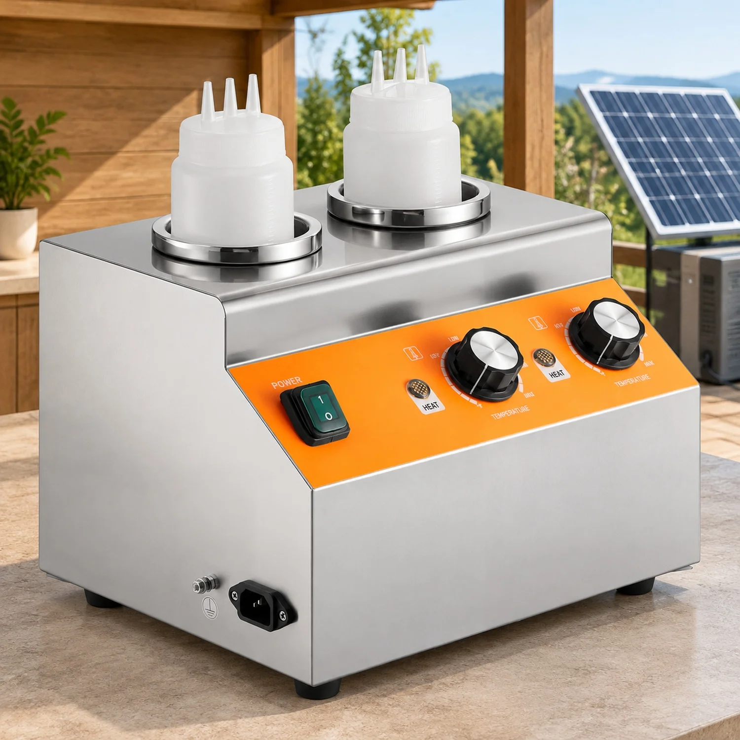 Electric Bottle Warmer with, 0.8x2 LCommercial Cheese Dispenser, Hot Fudge 86-185 F Temp Adjustable, Plastic Double Nacho, for