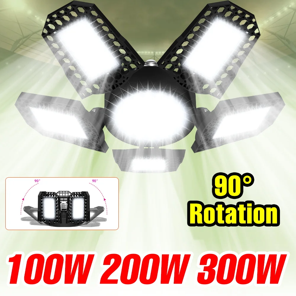 

300W Deformation LED Workshop Light Bulb E27/E26 Garage Lamp Foldable 110V Spotlights Warehouse Basement Corridor Lighting