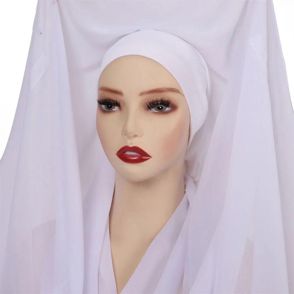 

Многофункциональный мусульманский хиджаб-шарф 2-в-1 из шифона, однотонный, со встроенными магнитами, длинный, легко надеваемый, полностью закрывающий голову, исламский головной убор