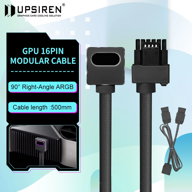 

UPSIREN 16pin Graphics Card Module Cable 90 Degree Elbow 12+4P Computer Power Supply Line ARGB Sync One-Line Desgin