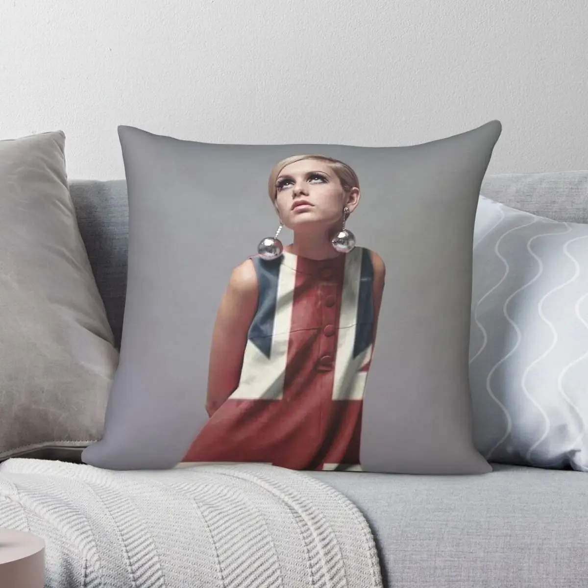 Twiggy Union Jack Square Pillowcase Polyester Linen Velvet Pattern Zip Decor Pillow Case Car Cushion Cover
