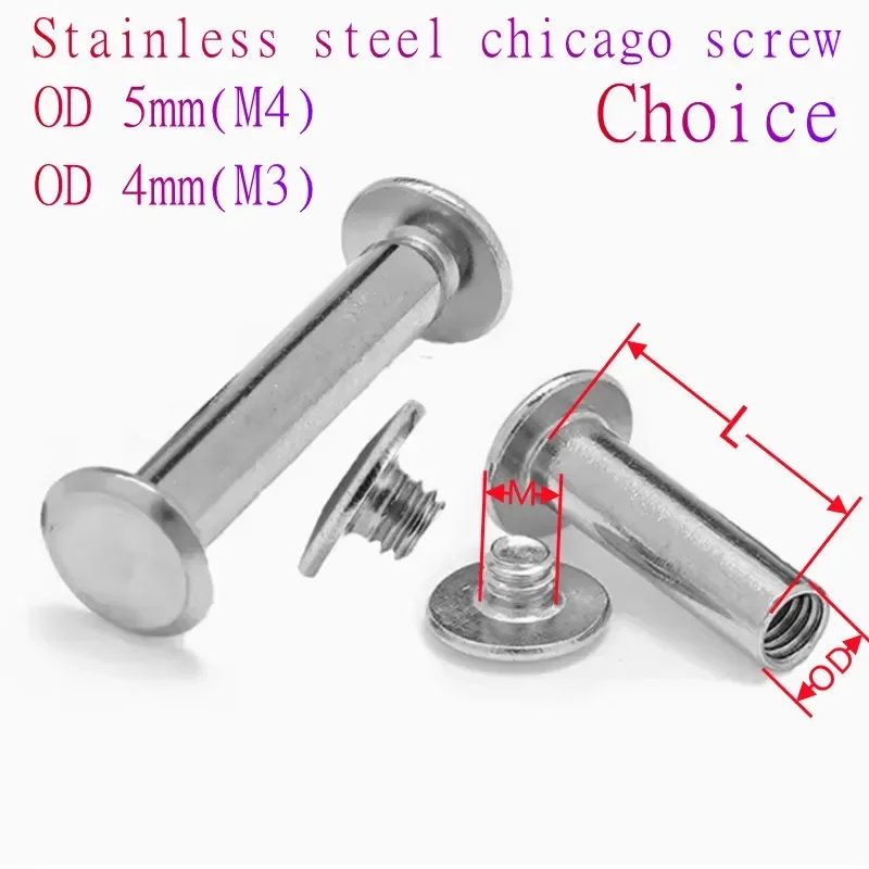 20pcs D5(m4) D4(m3) Stainless Steel Binding Chicago Screws Studs Rivets Slotted Belt Book Screw For Diy Photo Album Desk