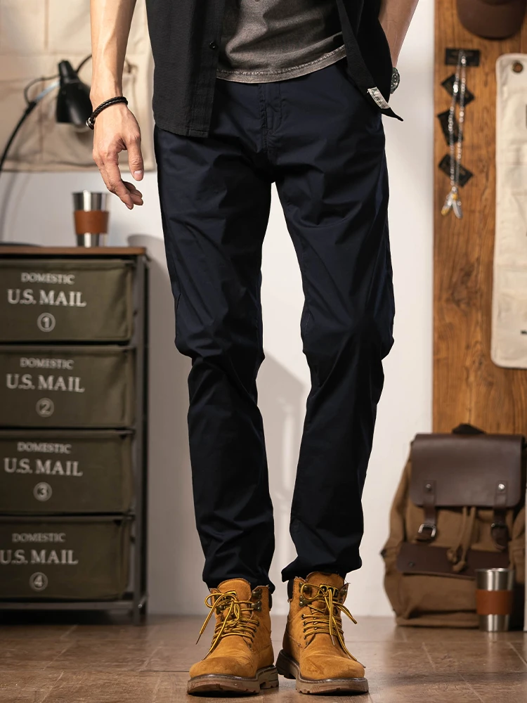 

Мужские летние брюки в американском ретро-стиле, синие, эластичные, повседневные, тонкие, прямые, быстросохнущие, простые в сочетании, модные