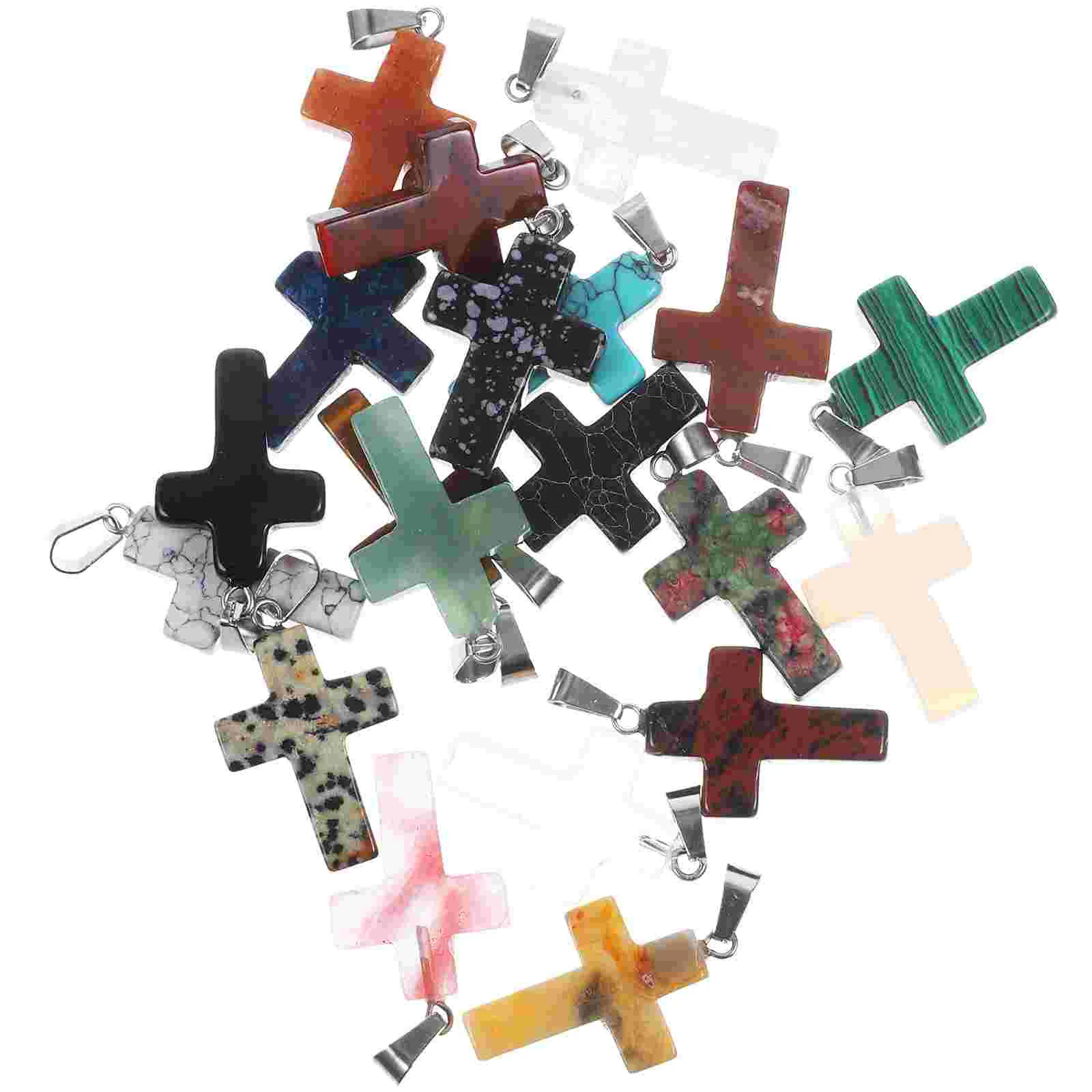 

20 Pcs Beads Natural Gemstone Cross Pendant Necklace Bracelet DIY Jewelry Making Accessories (randomly Mixed Colors) 20pcs