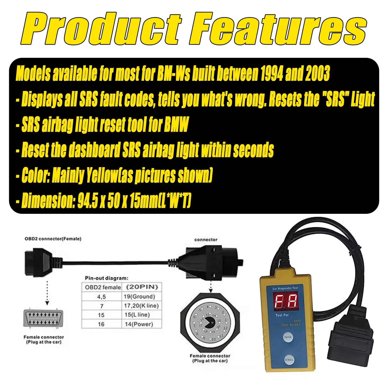 OBD2 Airbag-Reset-Tool für E36 E46 E34 E38 E39 Z3 Z4 X5 Fahrzeuge B800 SRS Airbag-Fehlercode-Entferner OBDII Diagnose-Scan-Tool – Detail 2