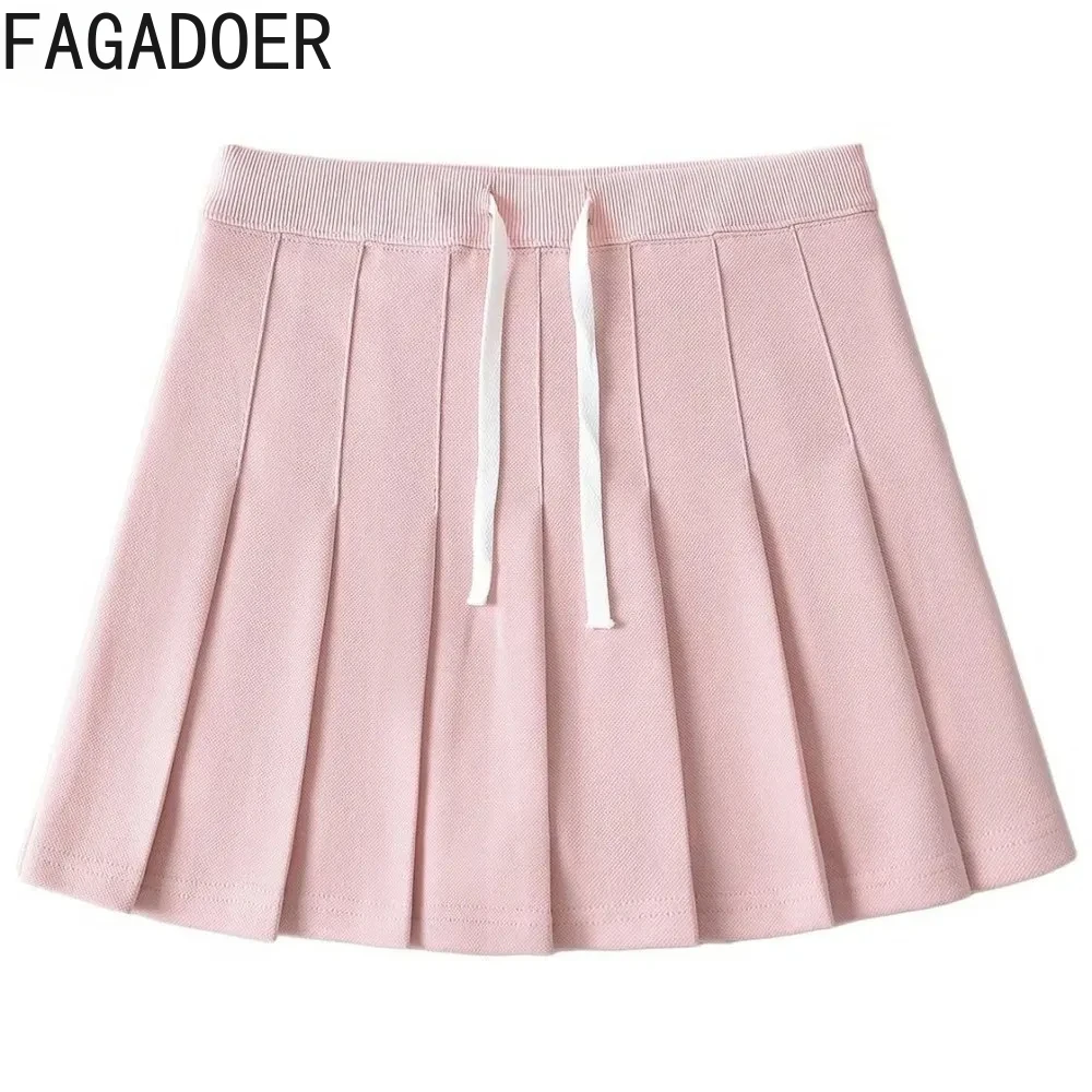 FAGADOER Pink a-line Rakott skirts Csináltatás Két Akta sets Nők Episztola vcc nyakú Porhanyós Ingujj Ingó- tshirt majd Mali Szoknya outfits