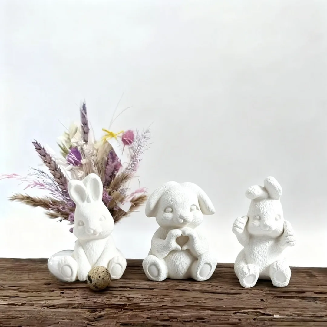 3pcs ElastoC Rabbit Silicone Mold - Reusable & Easy-Release Non-Stick Rabbit Molds with Heart & Thumbs Up Poses, Cute Expression