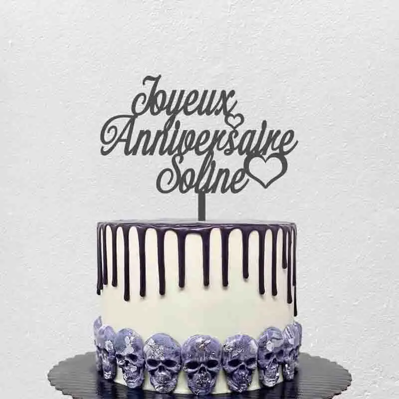 

Custom Name French Joyeux Anniversaire+Your Name Birthday Party Cake Decoration Topper YC454