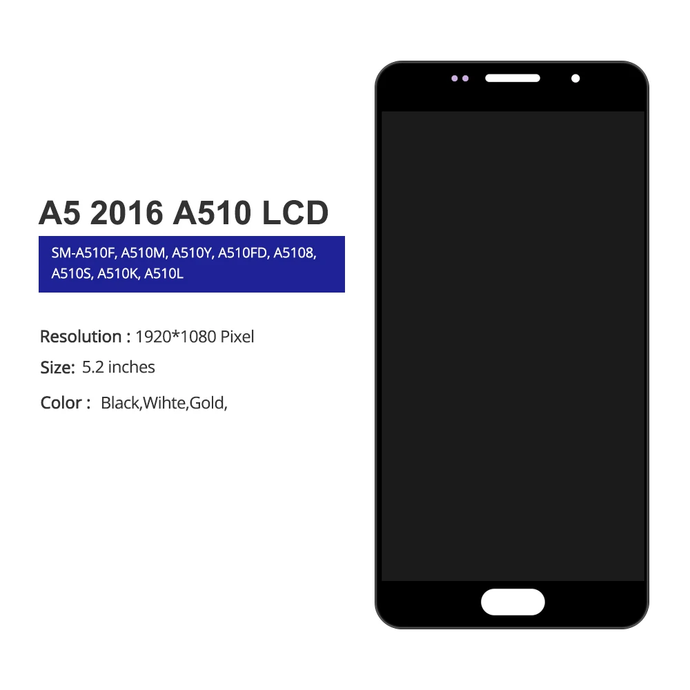 100% Tested For Samsung Galaxy A5 2016 A510F A510M LCD Display Touch Screen Digitizer Assembly for Samsung A510 LCD Replacement