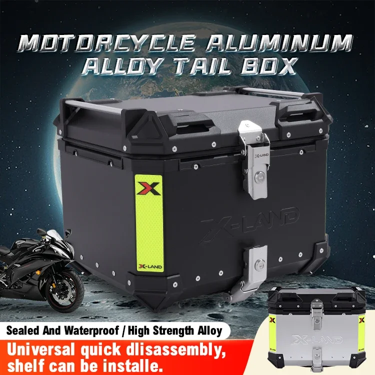 55l caixa superior da motocicleta 65l topbox caixa de alumínio da motocicleta preto prata caixa traseira para entrega motocicletas