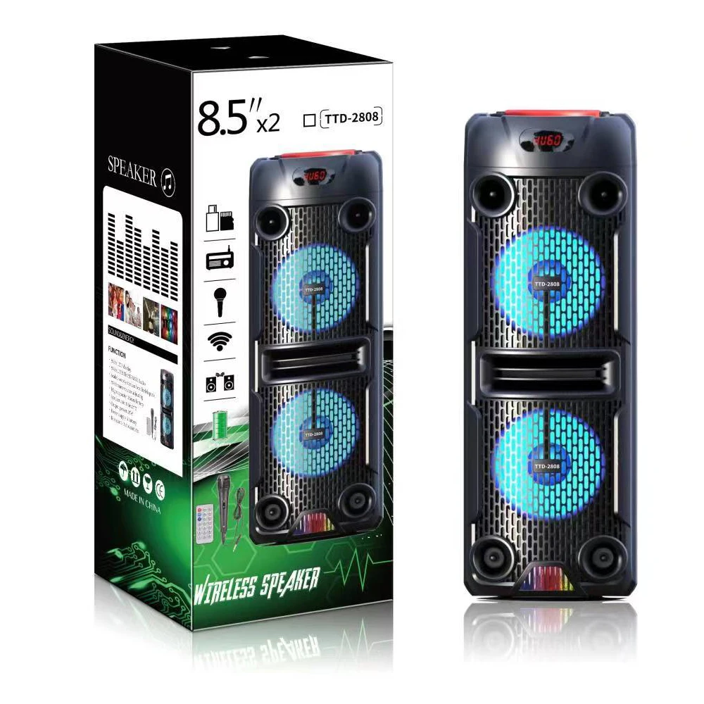 

Double 8 Inch High-power Loudspeaker Home Karaoke DJ Party Subwoofer With LED Colorful Flashing Light Portable Bluetooth Speaker