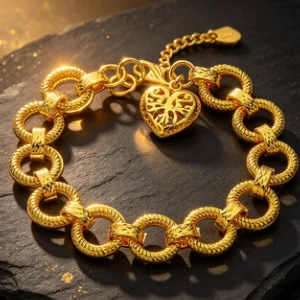 Love Openwork Bracelet For Women, 24K Gold, AU999 | Polished Heart Filigree On Delicate Chain, Ethereal Romance