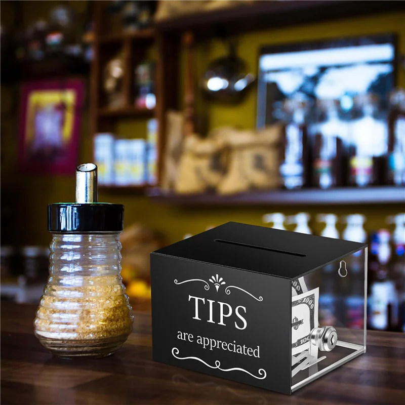 BNVN-2X Tip Jars For Money 6 X 4 X 5 Inch Tip Collection Box With Lock Donation Suggestion Box For Tip Storage Raffling Box