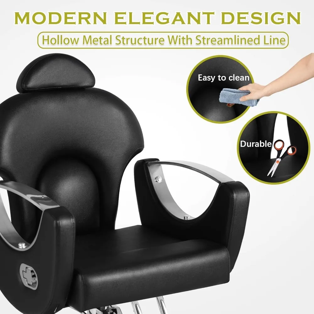 كرسي حلاق أسود مستلق لمنزل صالون الحلاقة، كرسي تصفيف صالون دوار 360 درجة لمصفف الشعر، جمال هيدروليكي قابل للتعديل H