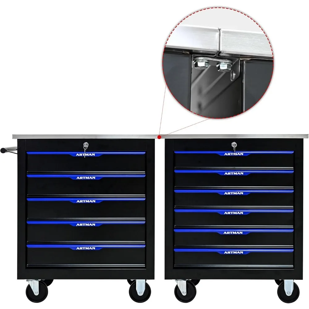 5段引き出し付きローリングツールカート、ガレージや倉庫の整理整頓用モバイル収納キャビネット