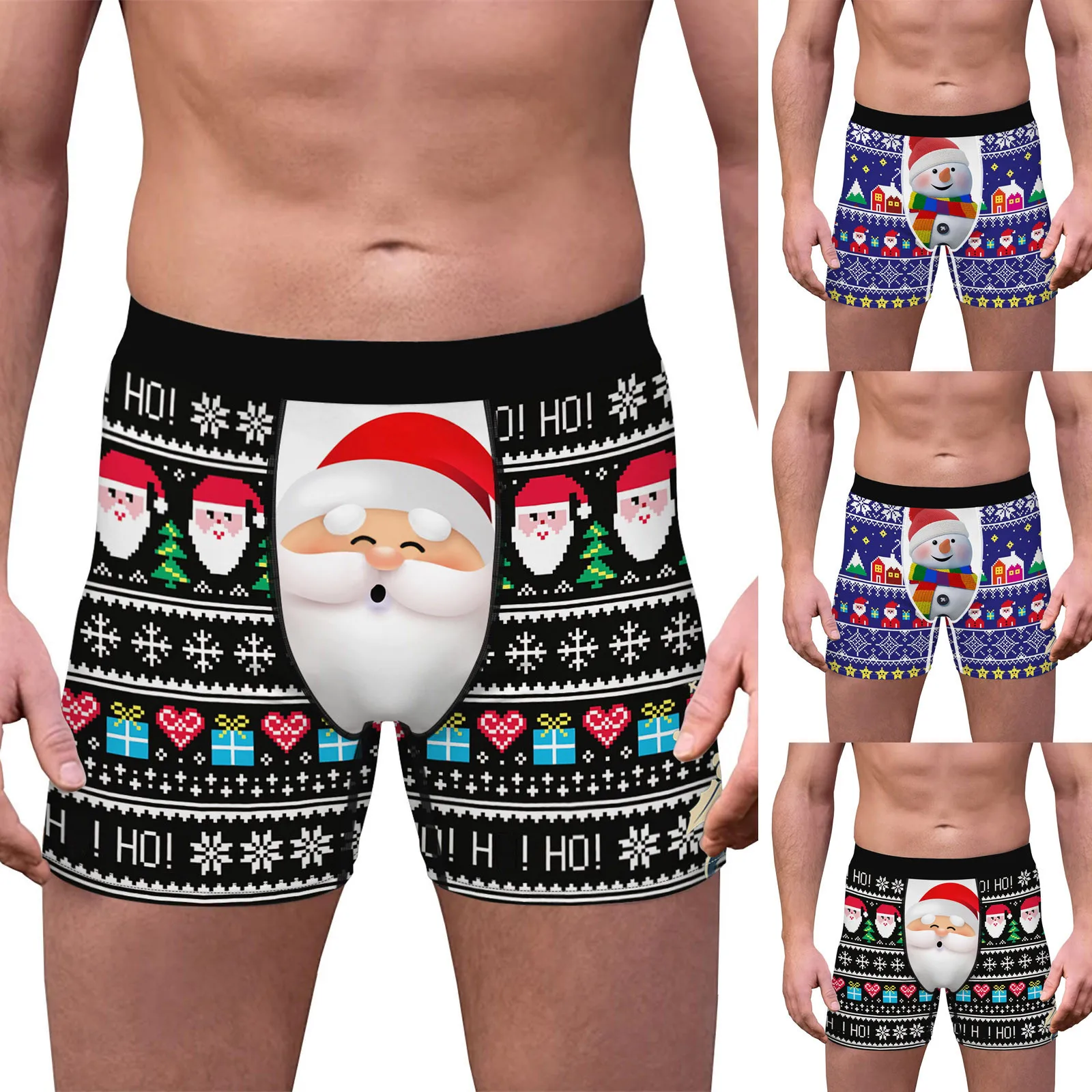 Mens Christmas Print Flat Slim Long Breathable Underwear Pants Fashionable Sports Casual Sports Boxers With Pocket Underwear Men