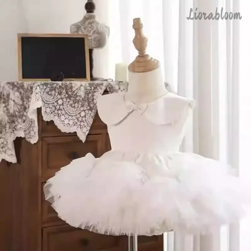 

Girls' Multicolor Peter Pan Collar Formal Dress Tulle Flower Girl Gown Fluffy Party Dress Wedding Attire Formal Wear