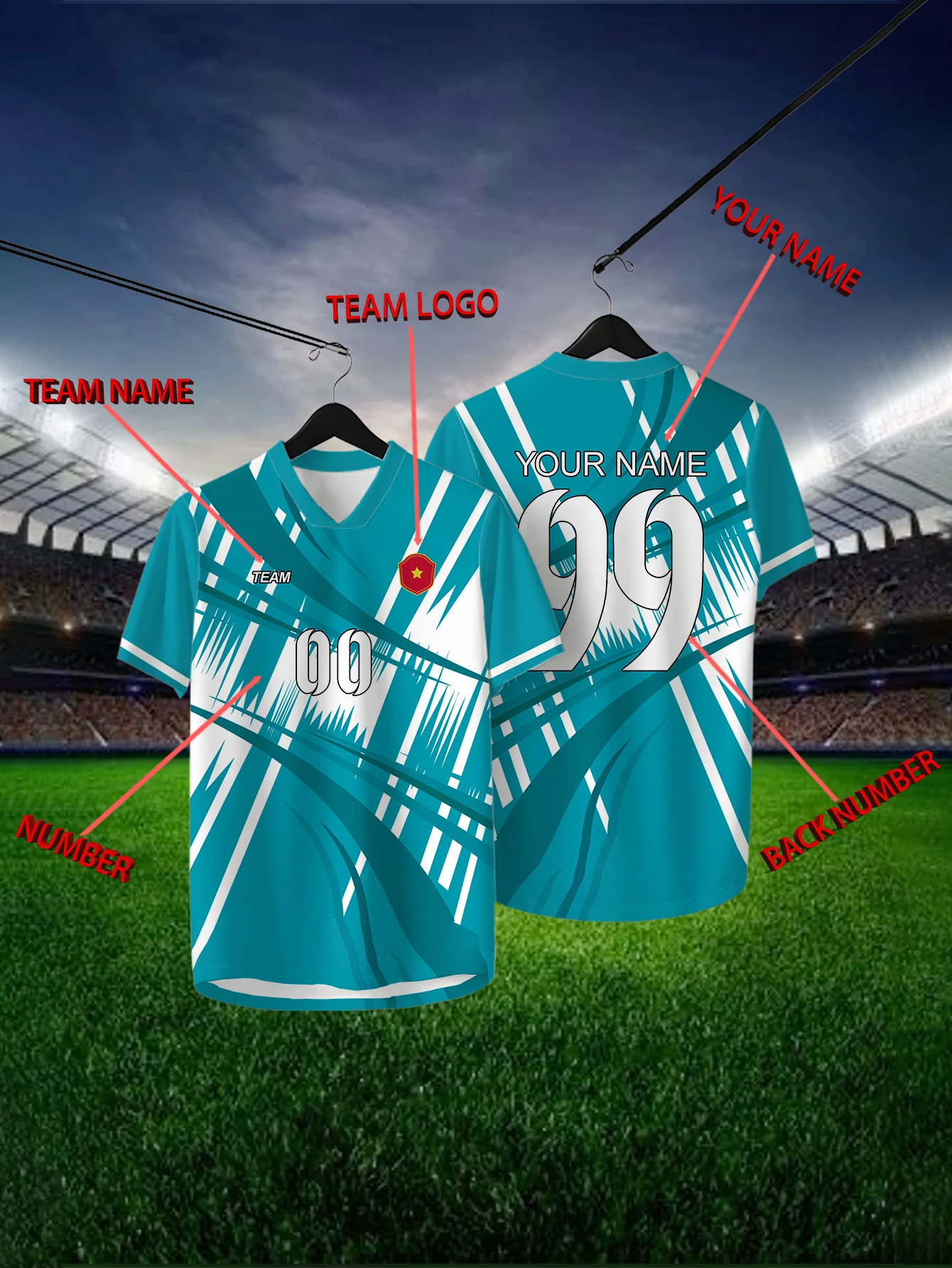 

Customized Geometric Green Short Sleeved Shirt with Team Name, Emblem, Name and Number, Outdoor Sports Short Sleeved T-shirt