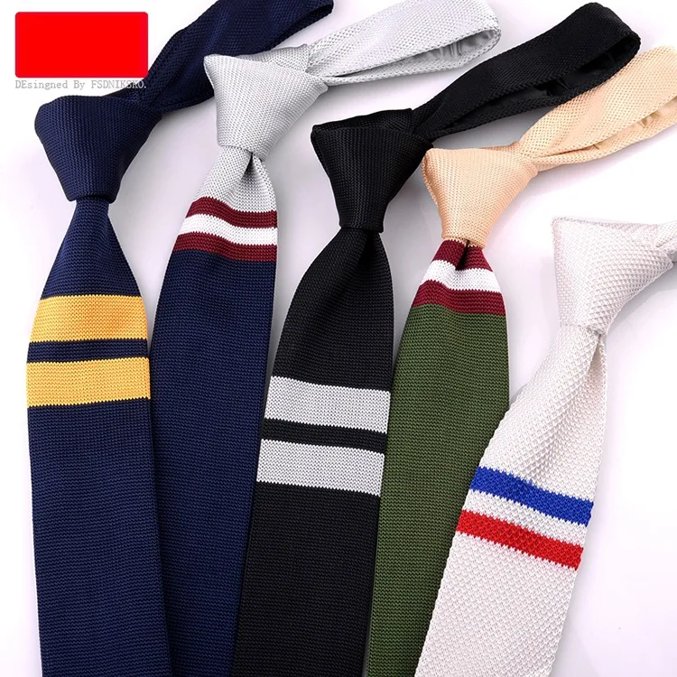 Men's Knitted Knit Leisure Striped Tie Classic Plain Corner Neck Ties For Men Skinny 5cm Normal Necktie Woven Designer Cravat