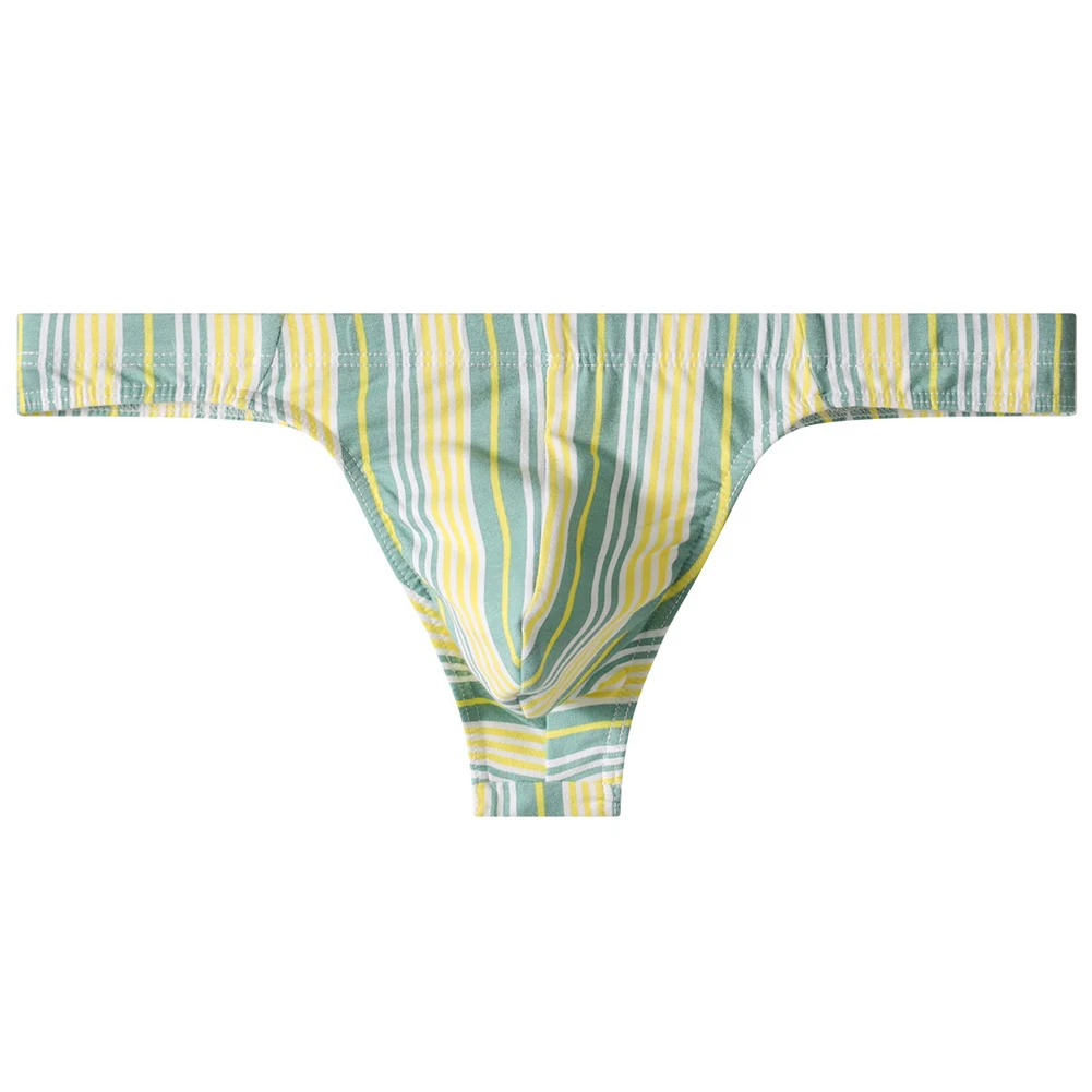 Bulge Pouch Men Thong Underwear 90 Polyester 10 Spandex Striped Pattern Bulge Pouch Design Low Rise Cut Thong Style