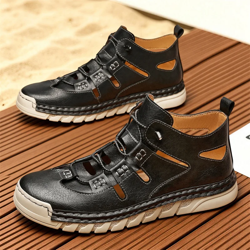 

Men's Closed-Toe Leather Sandals - Casual Outdoor Hiking Shoes Breathable Comfortable Work Summer Beach Footwear
