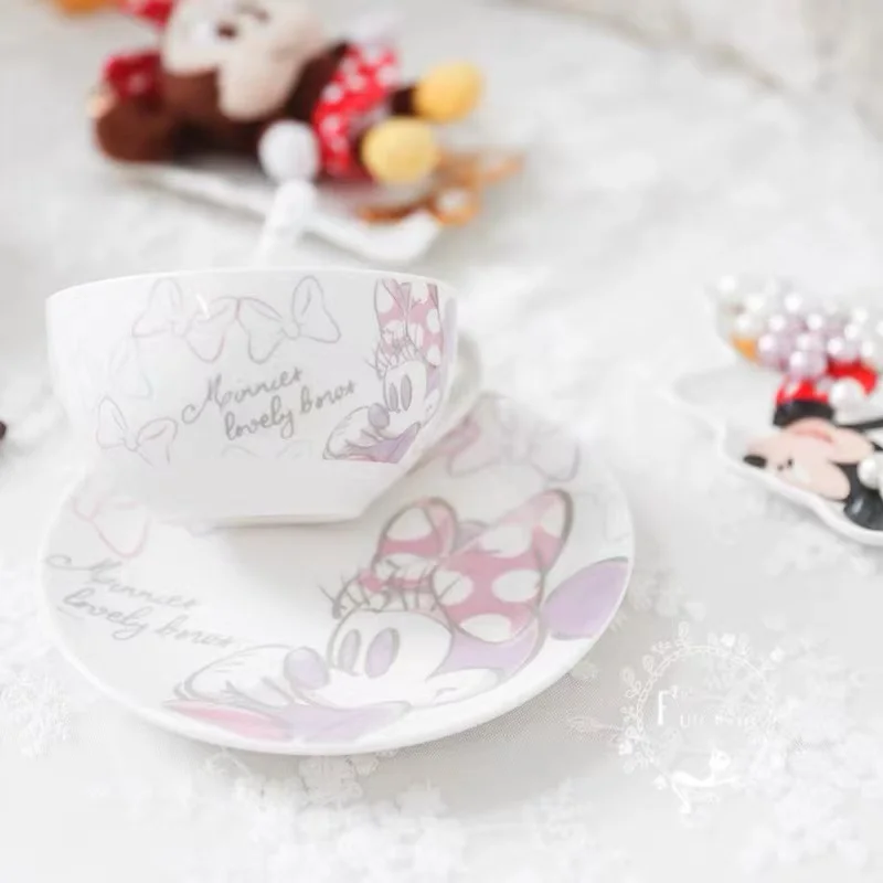 Dinnerware Cute Cartoon Mickey Minnie Mouse Mugs Coffee Cups Set Kawaii Three-piece Set Coffee Cup & Saucer Sets Coffee Mugs