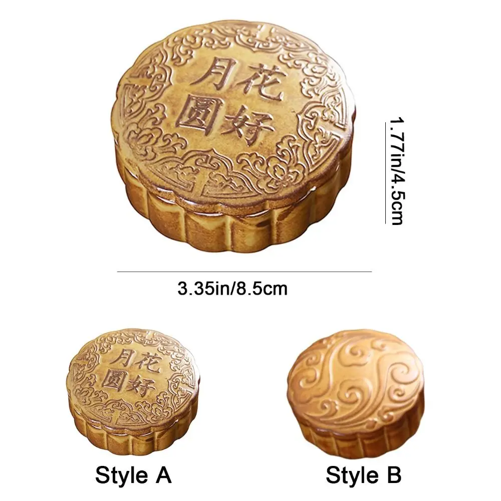 Ceramic Tea Storage Container Round Simulation Mooncake Shape Tea Jar Antique Sealed Small Storage Box Mid-Autumn Festival