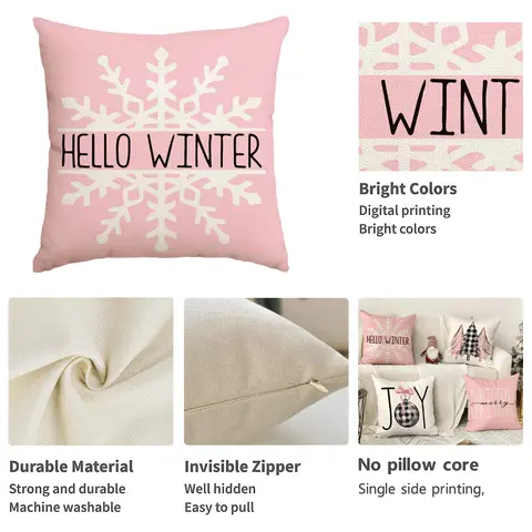 1/4 पीस क्रिसमस तकिया कवर, गुलाबी प्रिंटेड कुशन कवर, फार्महाउस सजावटी सोफा, क्रिसमस सजावट (तकिया कोर के बिना) 6 best sales गुलाबी कुशन कवर - №3