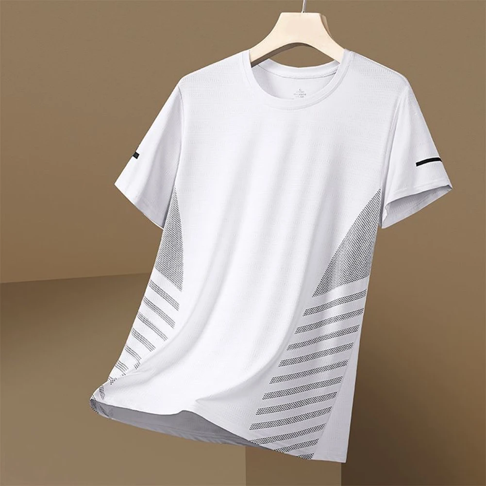 Casual Ice Silk Short Sleeve T Shirt for Men Quick Drying Sportswear Perfect for Outdoor Activities and Everyday Wear