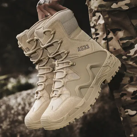 Men's Military Tactical Boots Army Boots Men Side Zipper Military Boots Men Anti-Slip Ankle Boots Work Safety Shoes Hiking Shoes
