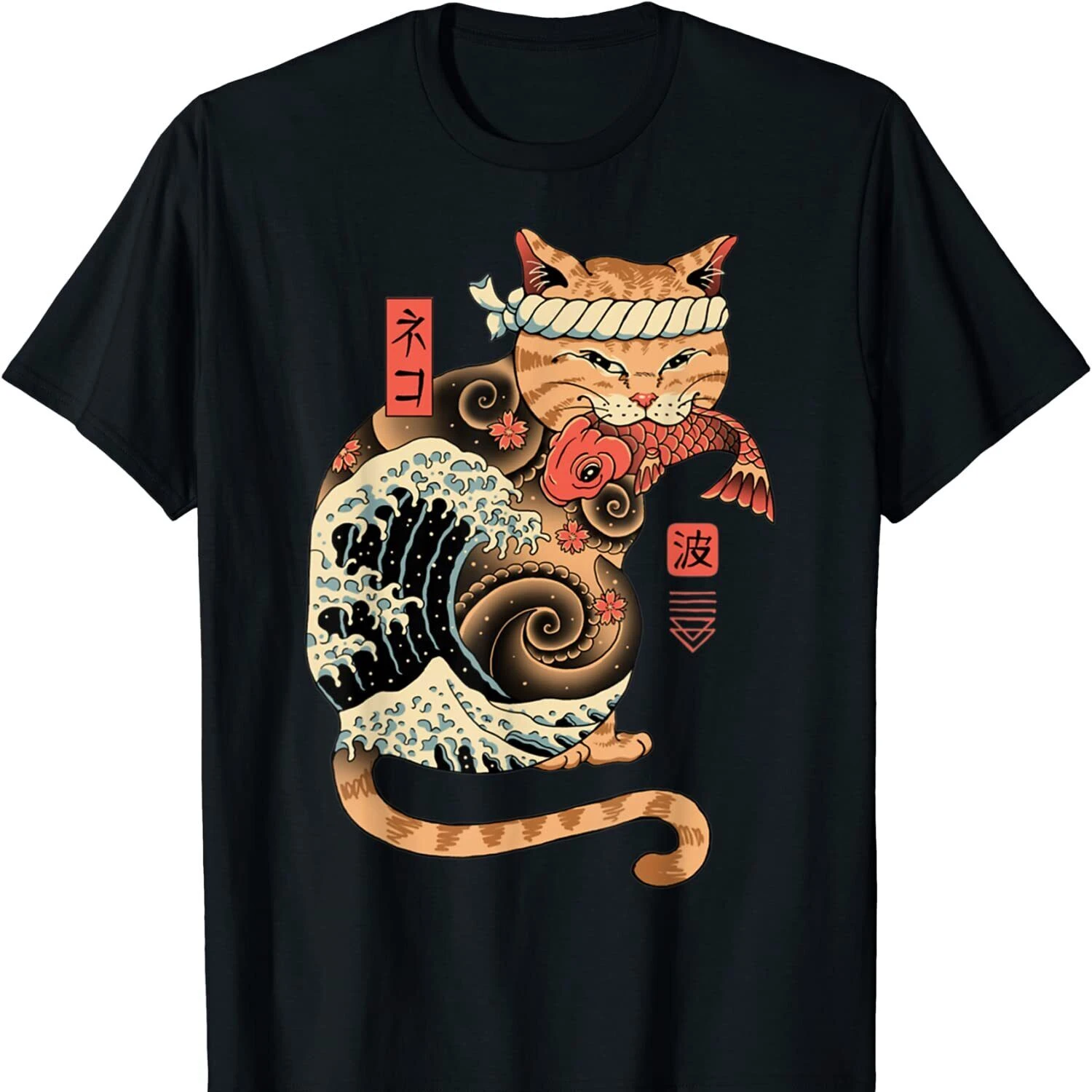 

Catana Wave Cat Tattooed Samurai Cat Japanese Art T Shirt New 100% Cotton Short Sleeve O-Neck T-shirt Casual Mens Top