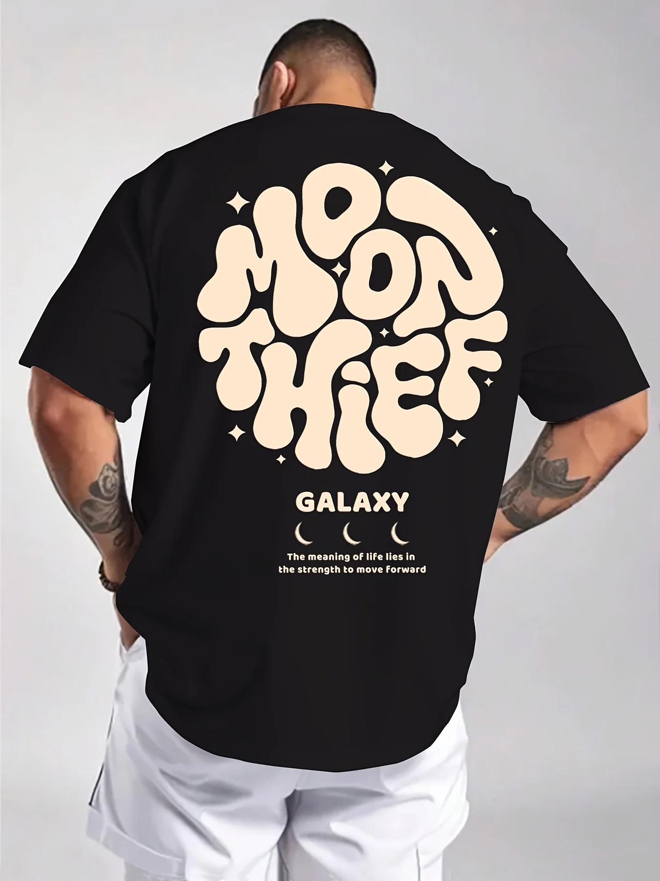 Men's 100% cotton fashionable casual loose plus size months for galaxy letter pattern printed round neck short sleeved T-shirt image 6